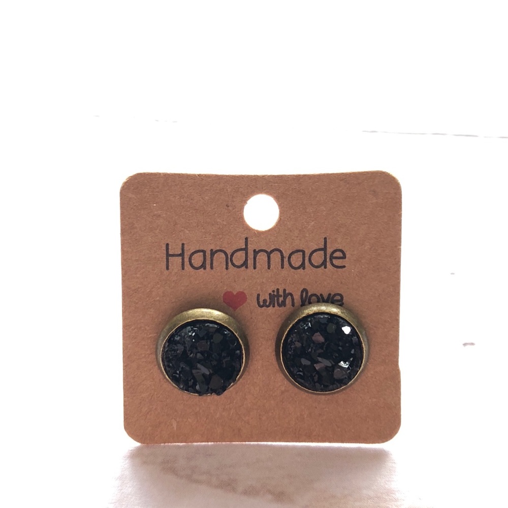 Chunky Black Druzy Bronze Stud Earrings! - Picture 7 of 16